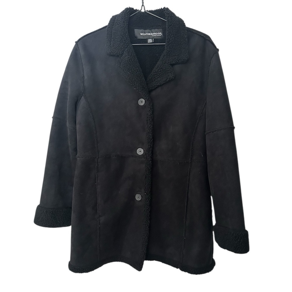 Weatherproof Garment Company Faux Suede Shearling Coat Size Medium Black